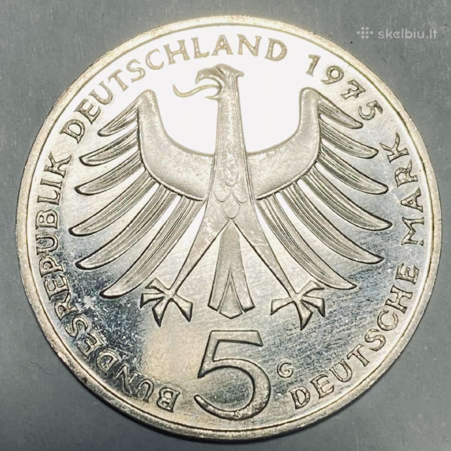 1975 G Vokietija silver pinigas 5 mark /K17 - nuotraukos Nr. 2