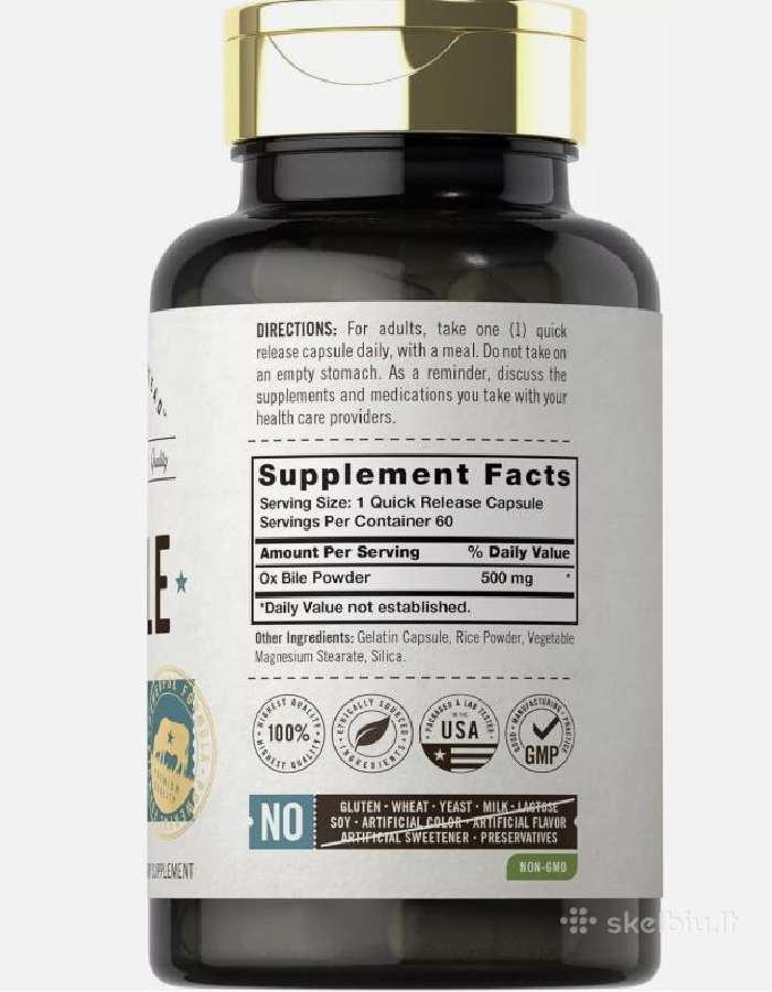 Jaučio tulžis (Ox Bile) 500 mg 60 vnt. - nuotraukos Nr. 2