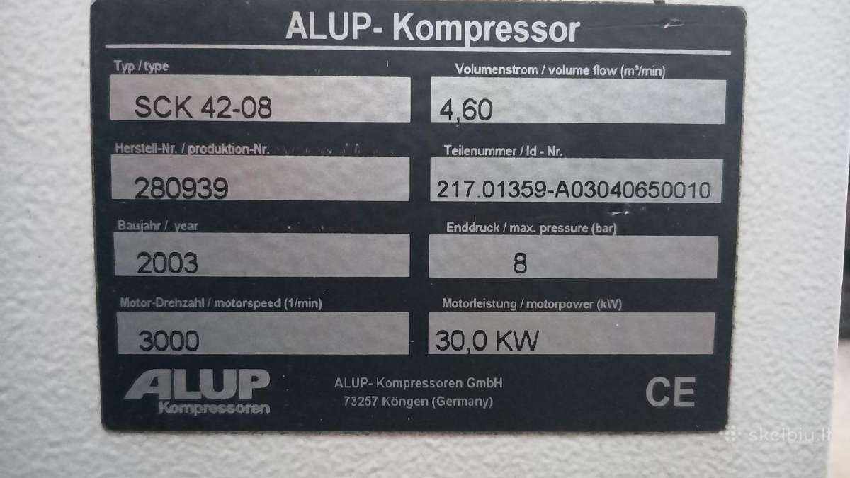 Naudotas oro kompresorius Alup Sck 42-8 - nuotraukos Nr. 11