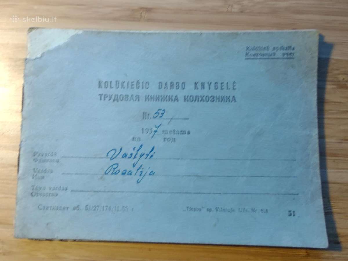 Kolūkiečio darbo knygelė Šeduva