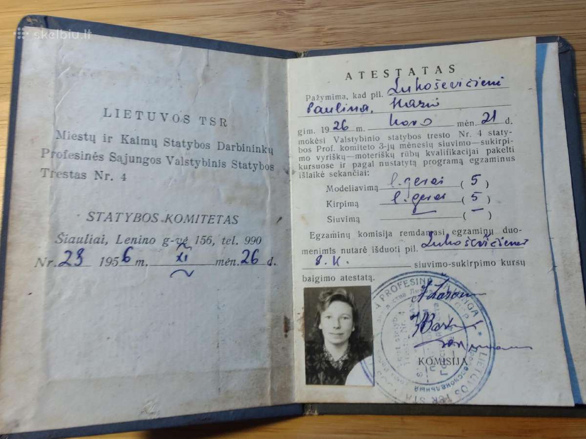 Statybos tresto atestatas 1956