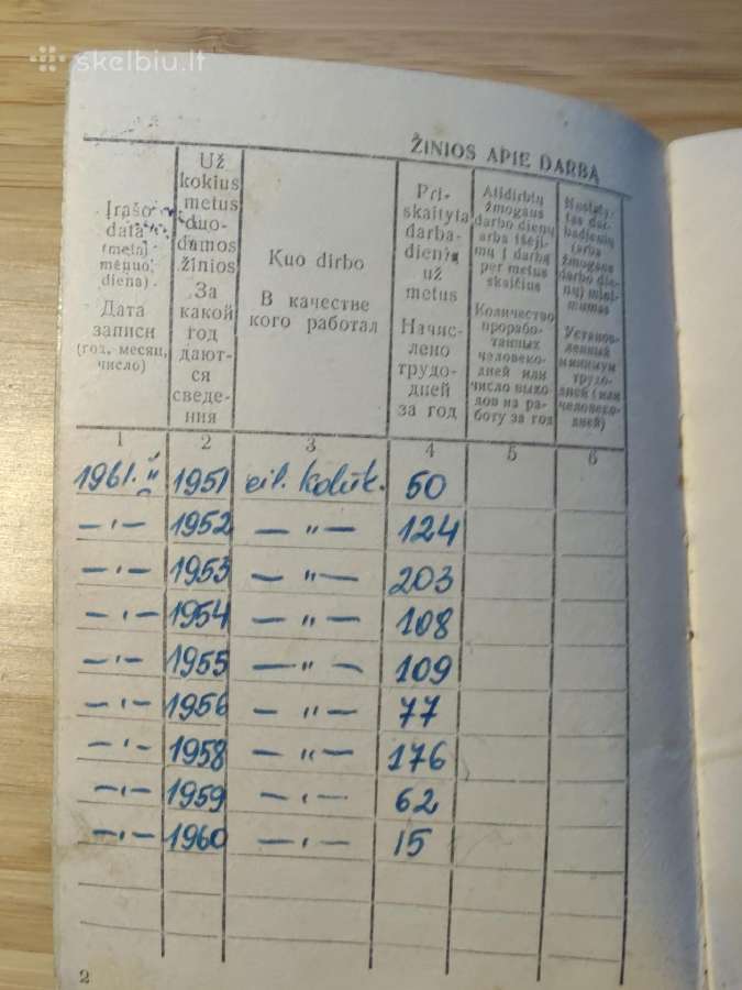 Kolūkiečio darbo knygelė Tauragnai 1951 - nuotraukos Nr. 3