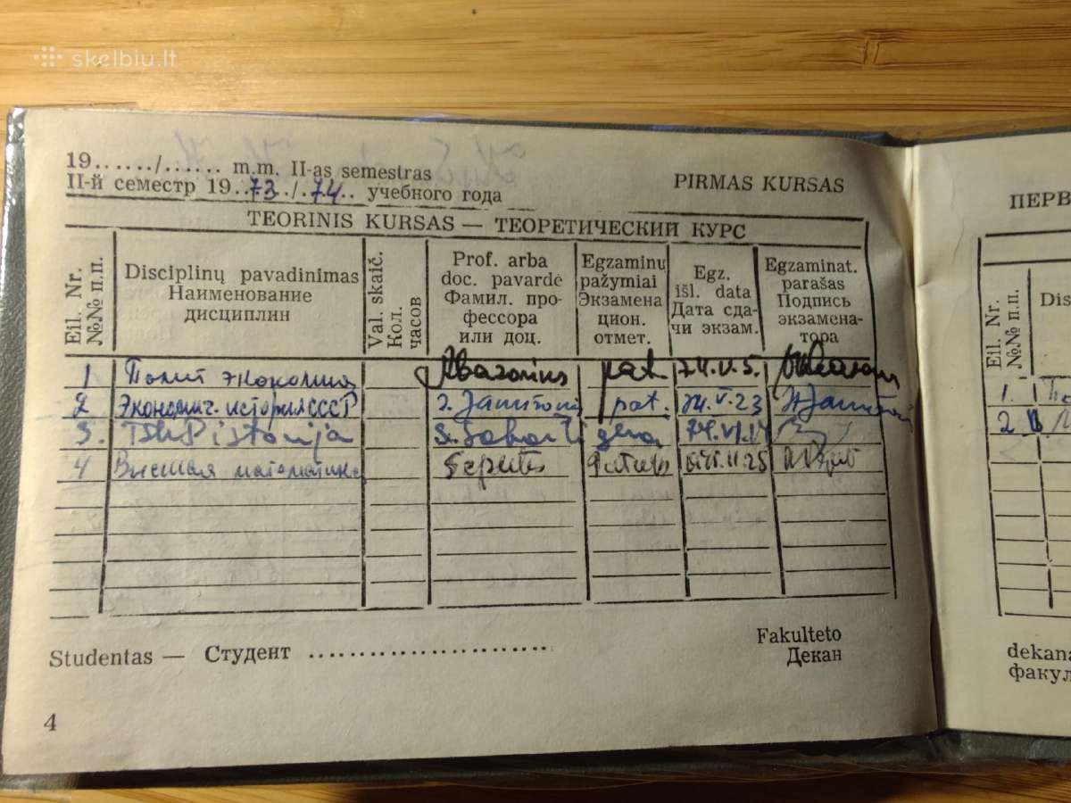 Vilniaus universiteto Studijų knygelė 1973 - nuotraukos Nr. 6