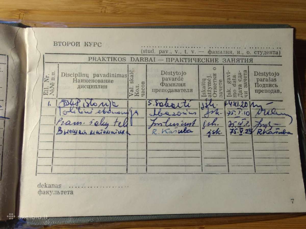 Vilniaus universiteto Studijų knygelė 1973 - nuotraukos Nr. 8