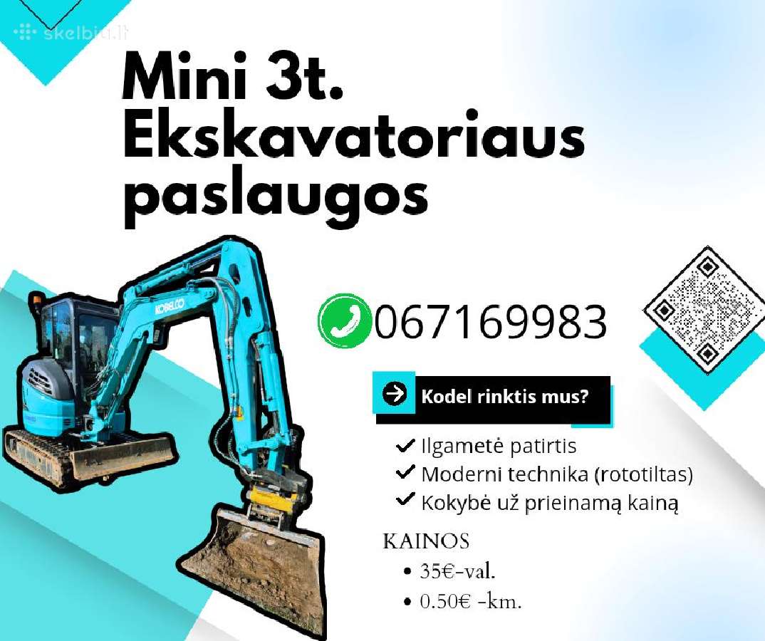 Mini ekskavatoriaus nuoma su operatoriumi