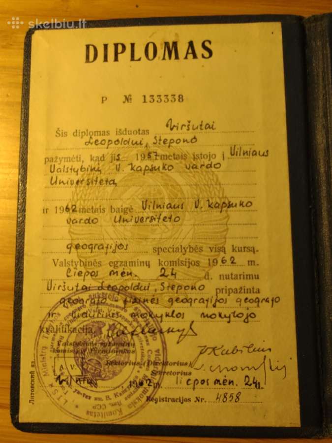 Vilniaus universiteto diplomas 1962 - nuotraukos Nr. 2