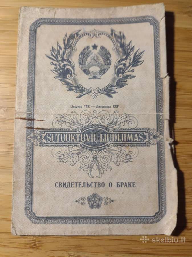 Sutuoktuvių liudijimas 1957 Mažeikių raj.