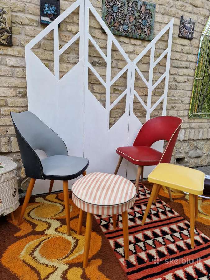 Vintažinės Mid century kėdės ir pufai - nuotraukos Nr. 12