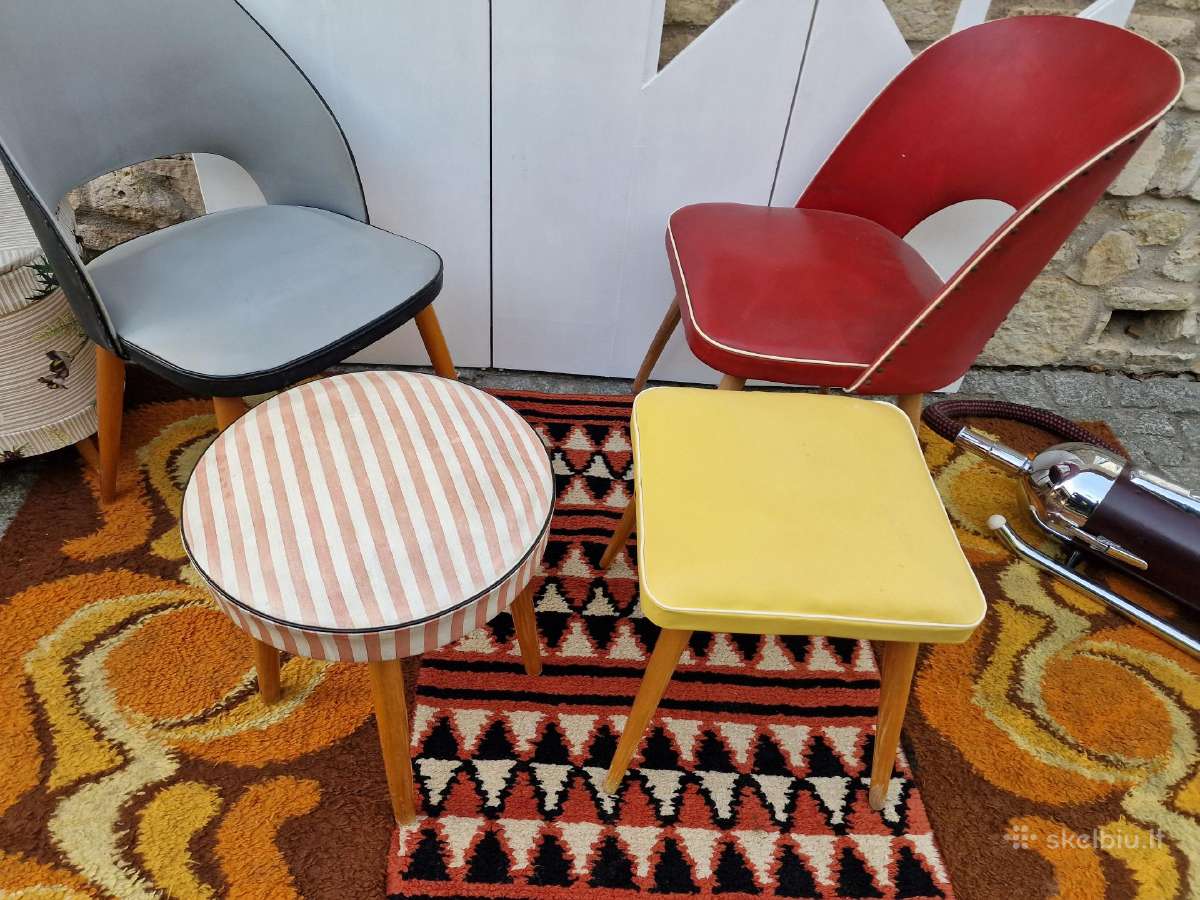 Vintažinės Mid century kėdės ir pufai - nuotraukos Nr. 25