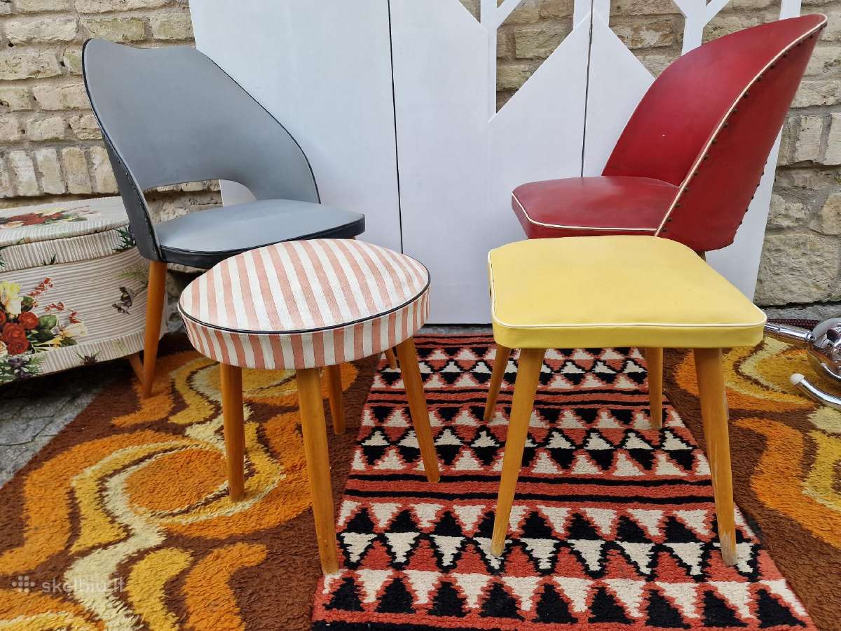 Vintažinės Mid century kėdės ir pufai - nuotraukos Nr. 26