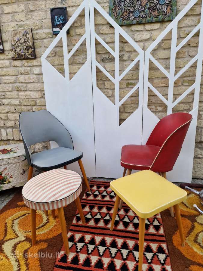 Vintažinės Mid century kėdės ir pufai - nuotraukos Nr. 33