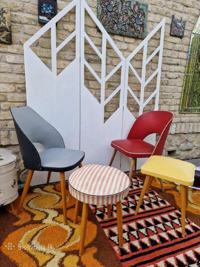 Vintažinės Mid century kėdės ir pufai - nuotraukos Nr. 36