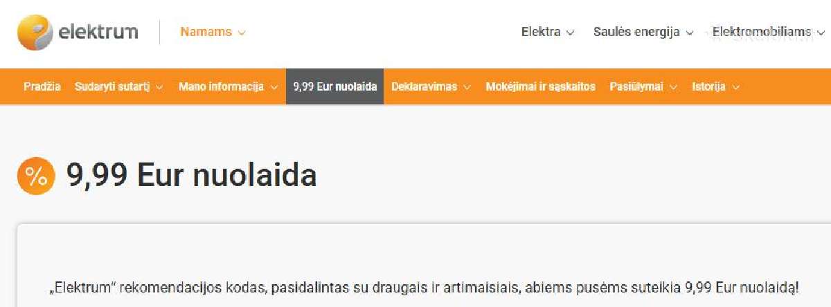Elektrum 9,99 Eur nuolaidos kodas