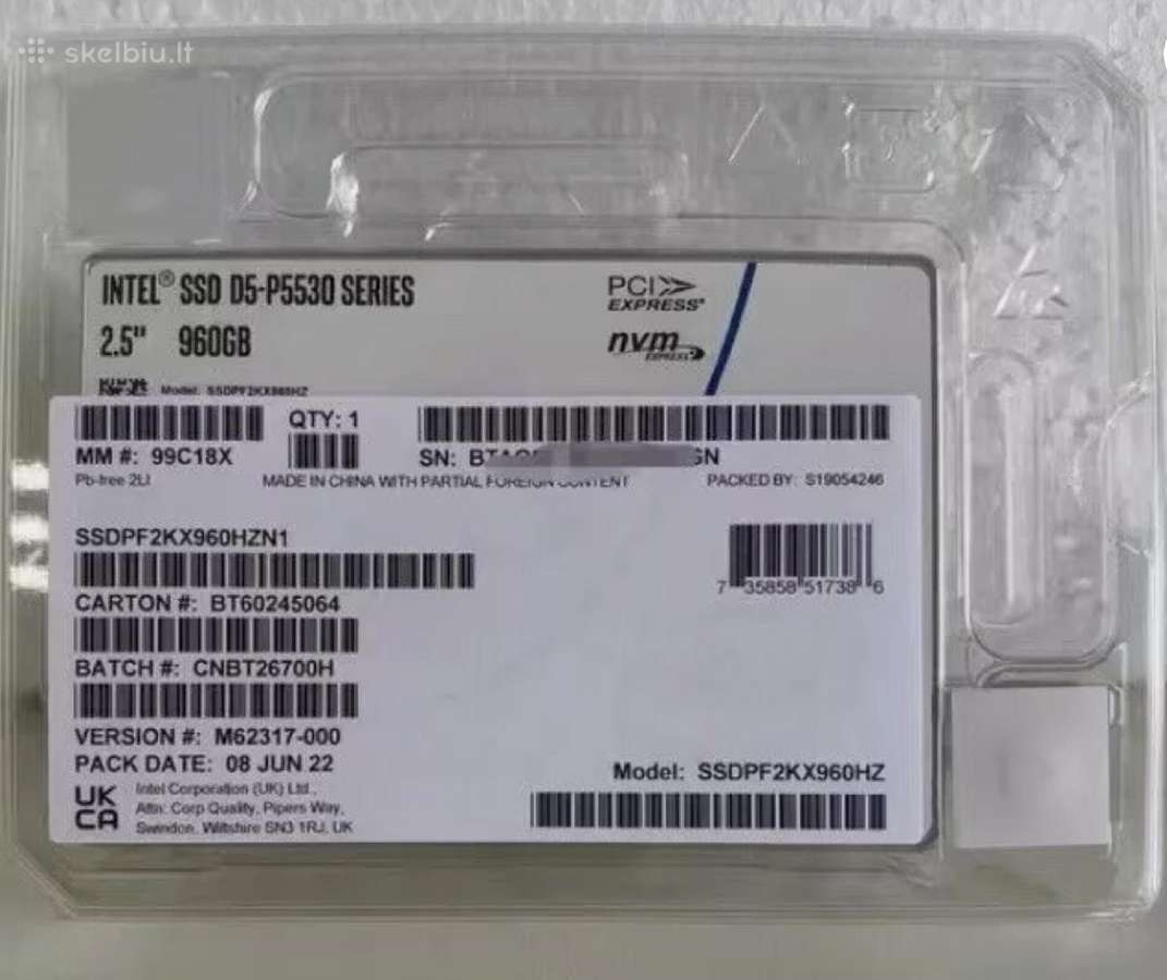 Intel P5530 960gb Sata U.2 Nvme Gen4 U.2 SSD 2.5