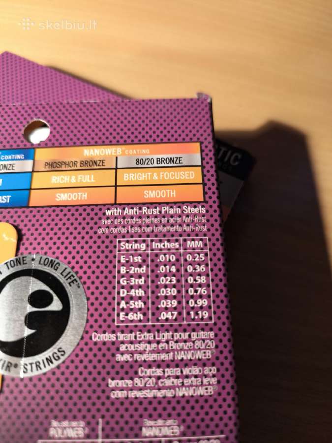 2 komplektai stygų akustinei gitarai Elixir 10-47 - nuotraukos Nr. 2