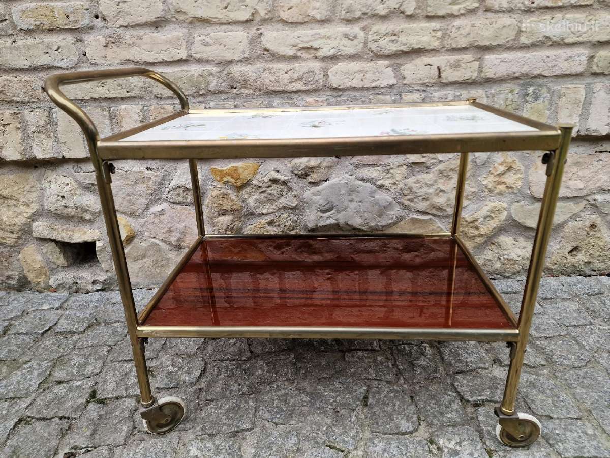 Vintažinis Mid Century žalvarinis staliukas/baras - nuotraukos Nr. 2