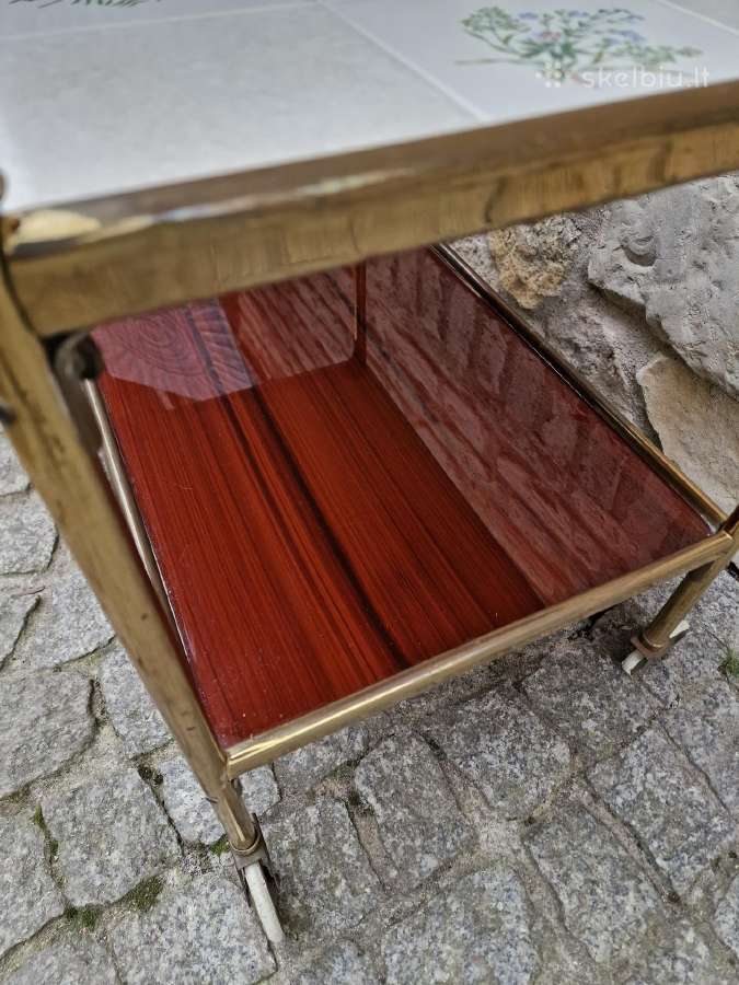 Vintažinis Mid Century žalvarinis staliukas/baras - nuotraukos Nr. 5