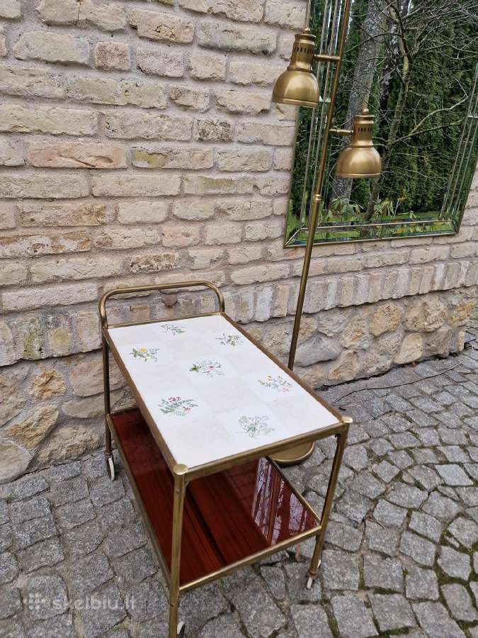 Vintažinis Mid Century žalvarinis staliukas/baras - nuotraukos Nr. 17