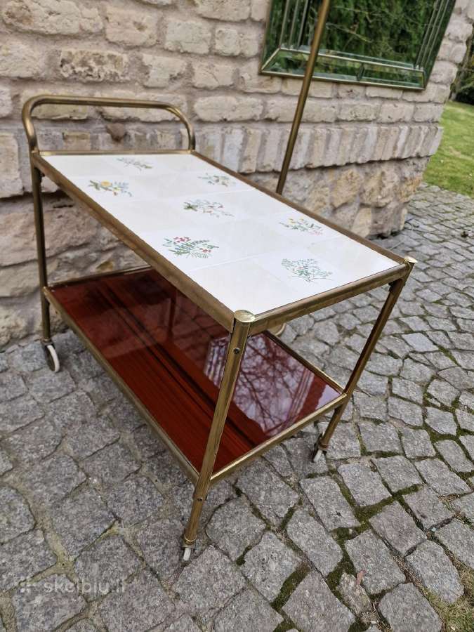 Vintažinis Mid Century žalvarinis staliukas/baras - nuotraukos Nr. 19