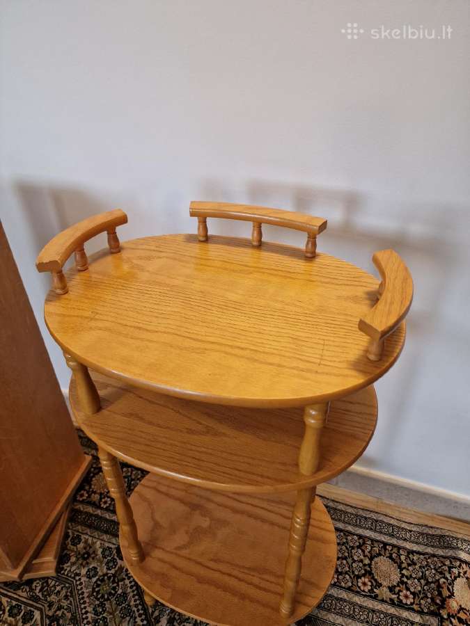 Vintažinė Mid Century ąžuolinė maža etažerė - nuotraukos Nr. 2