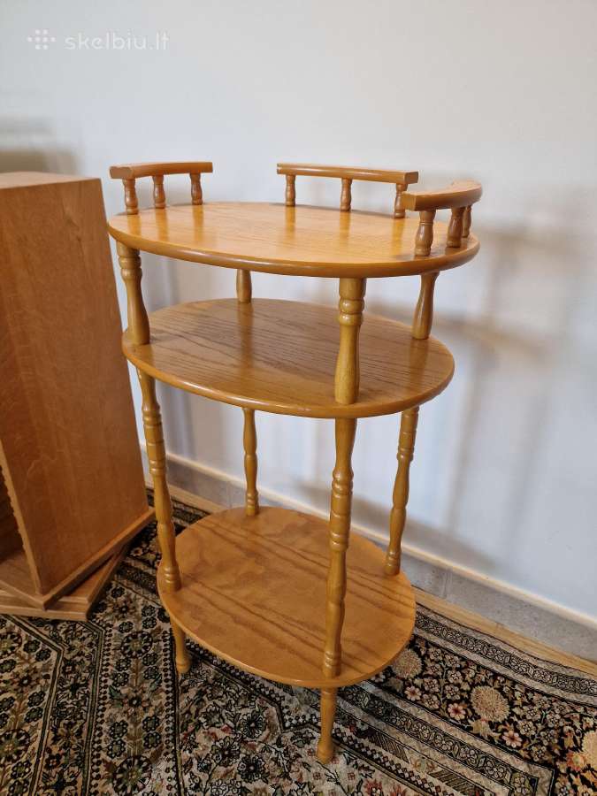 Vintažinė Mid Century ąžuolinė maža etažerė - nuotraukos Nr. 3