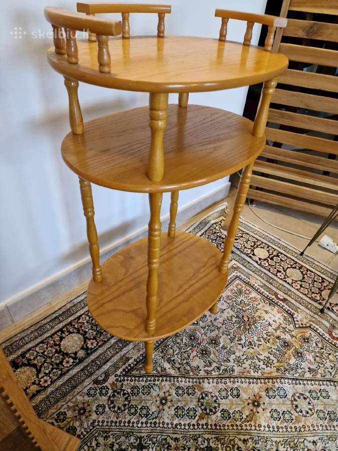 Vintažinė Mid Century ąžuolinė maža etažerė - nuotraukos Nr. 4