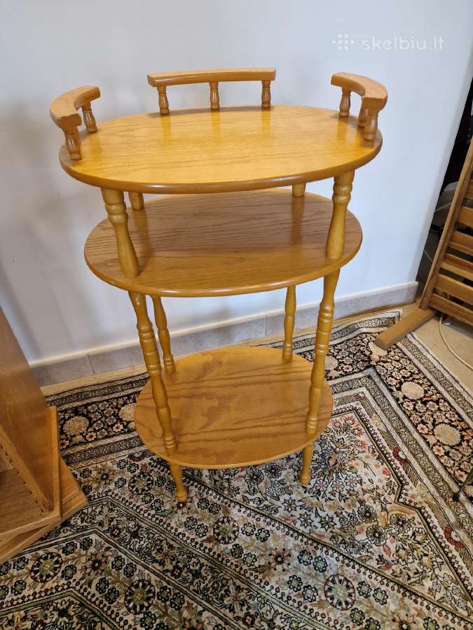 Vintažinė Mid Century ąžuolinė maža etažerė - nuotraukos Nr. 10