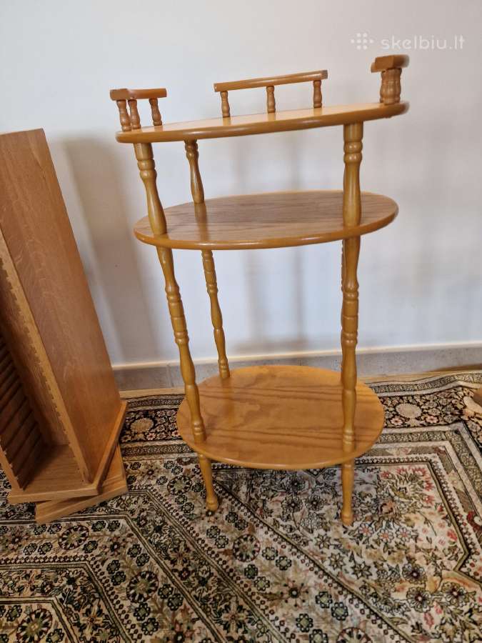 Vintažinė Mid Century ąžuolinė maža etažerė - nuotraukos Nr. 11