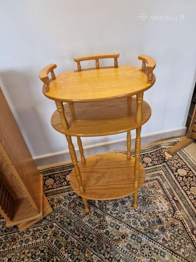 Vintažinė Mid Century ąžuolinė maža etažerė - nuotraukos Nr. 12