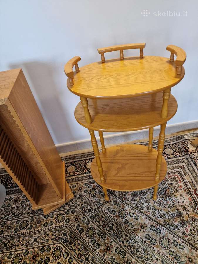 Vintažinė Mid Century ąžuolinė maža etažerė - nuotraukos Nr. 13