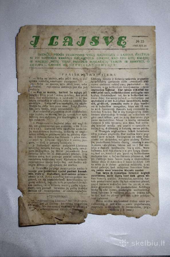 Pogrindini rezistencinis leidinys Į Laisvę 1943