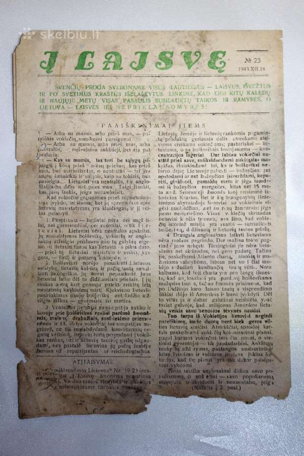 Pogrindini rezistencinis leidinys Į Laisvę 1943 - nuotraukos Nr. 2