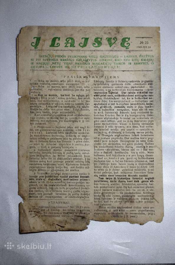 Pogrindini rezistencinis leidinys Į Laisvę 1943