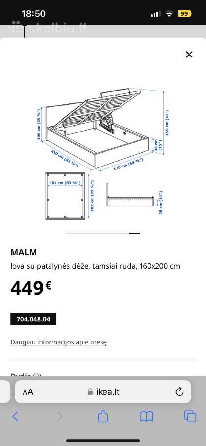 Ikea Malm dvigulė lova - nuotraukos Nr. 4