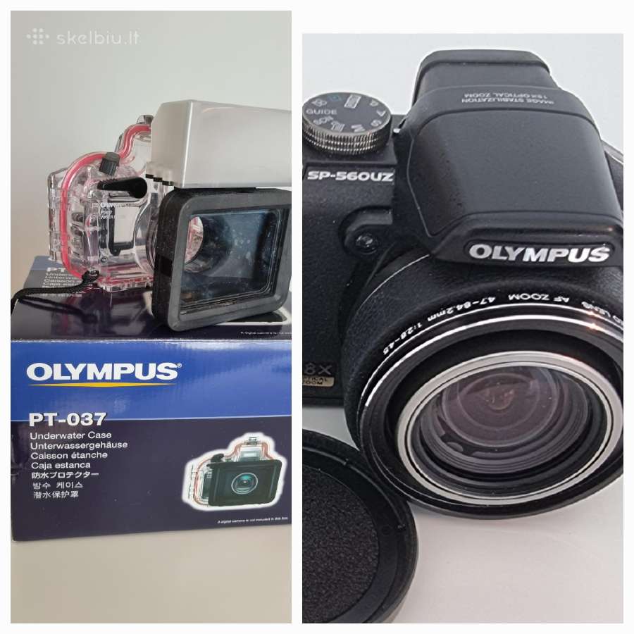 Foto aparatas Olympus ir povandeninis dėklas