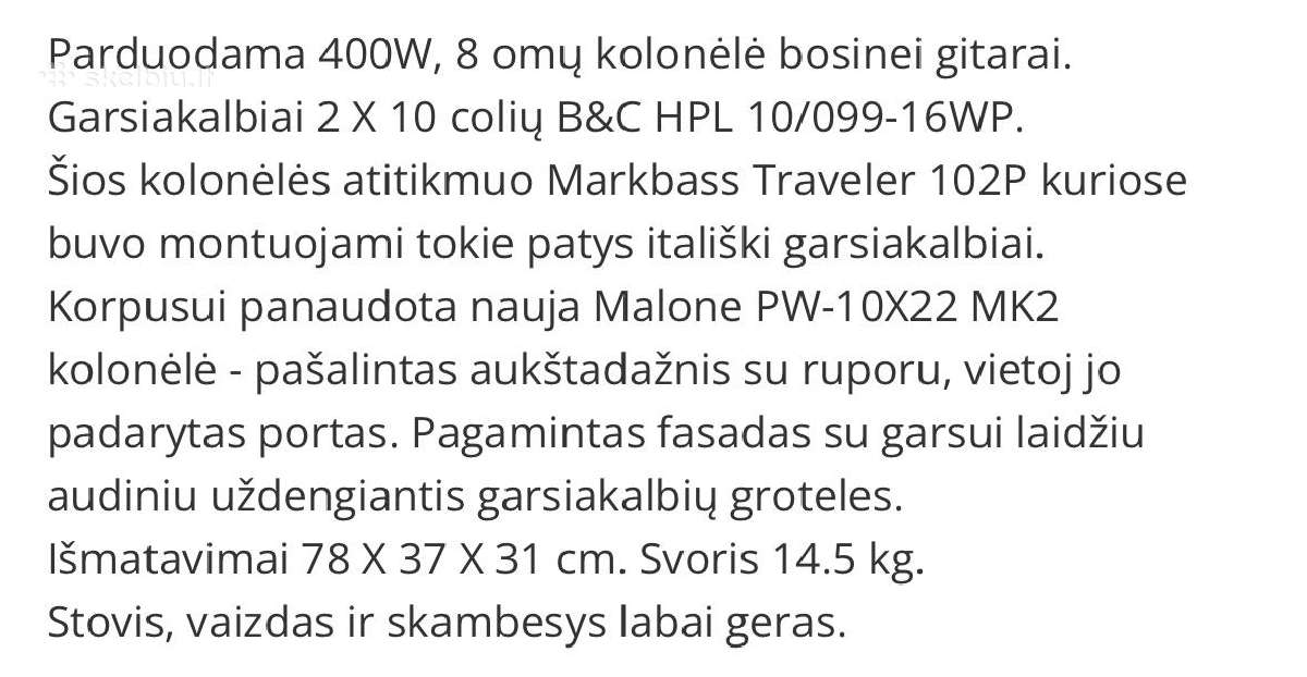 2x10 bosinė kolonėlė, 400w, 8 ohm - nuotraukos Nr. 10