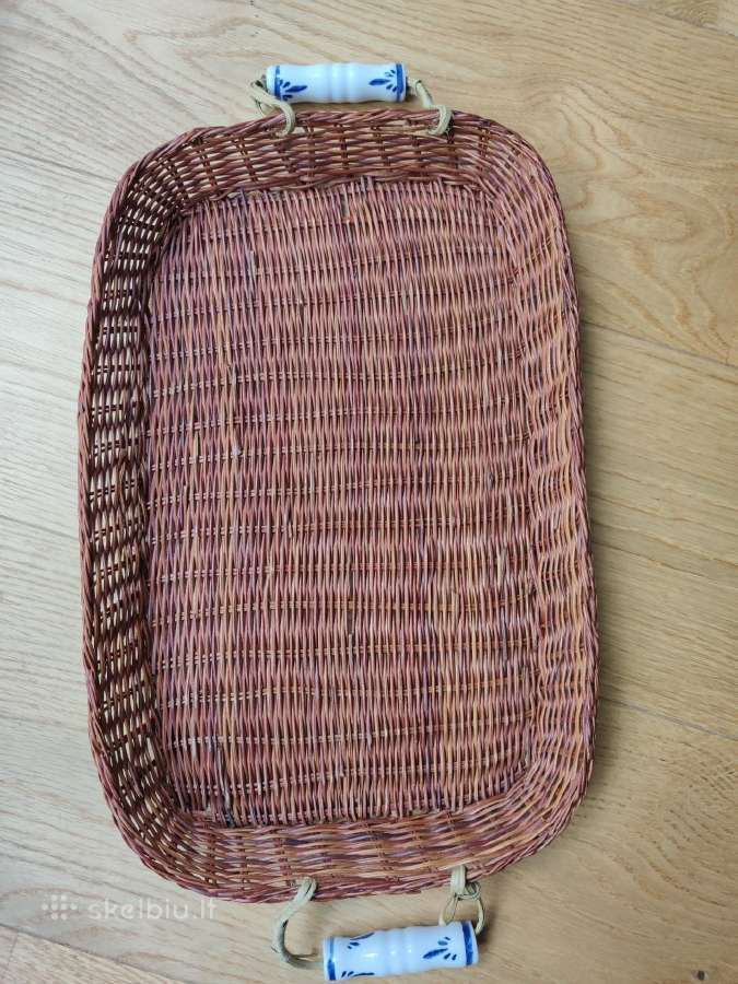 Padėklas vintažinis pintas su keramikinėm rankenom - nuotraukos Nr. 2
