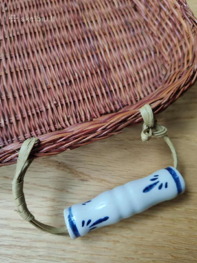 Padėklas vintažinis pintas su keramikinėm rankenom - nuotraukos Nr. 3