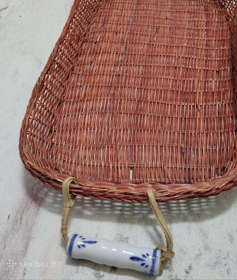 Padėklas vintažinis pintas su keramikinėm rankenom - nuotraukos Nr. 6