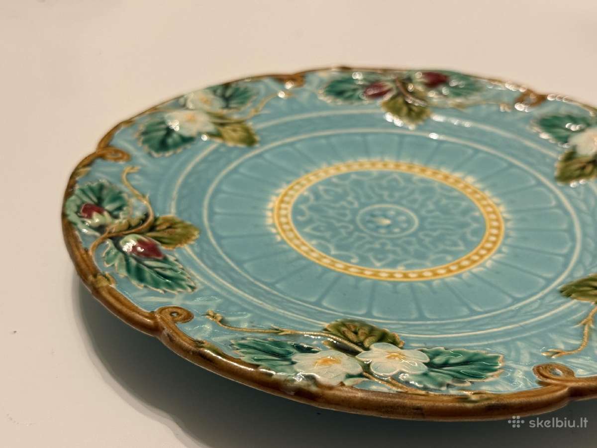 Unikali antikvarinė Sarreguemines Majolica lėkštė - nuotraukos Nr. 2