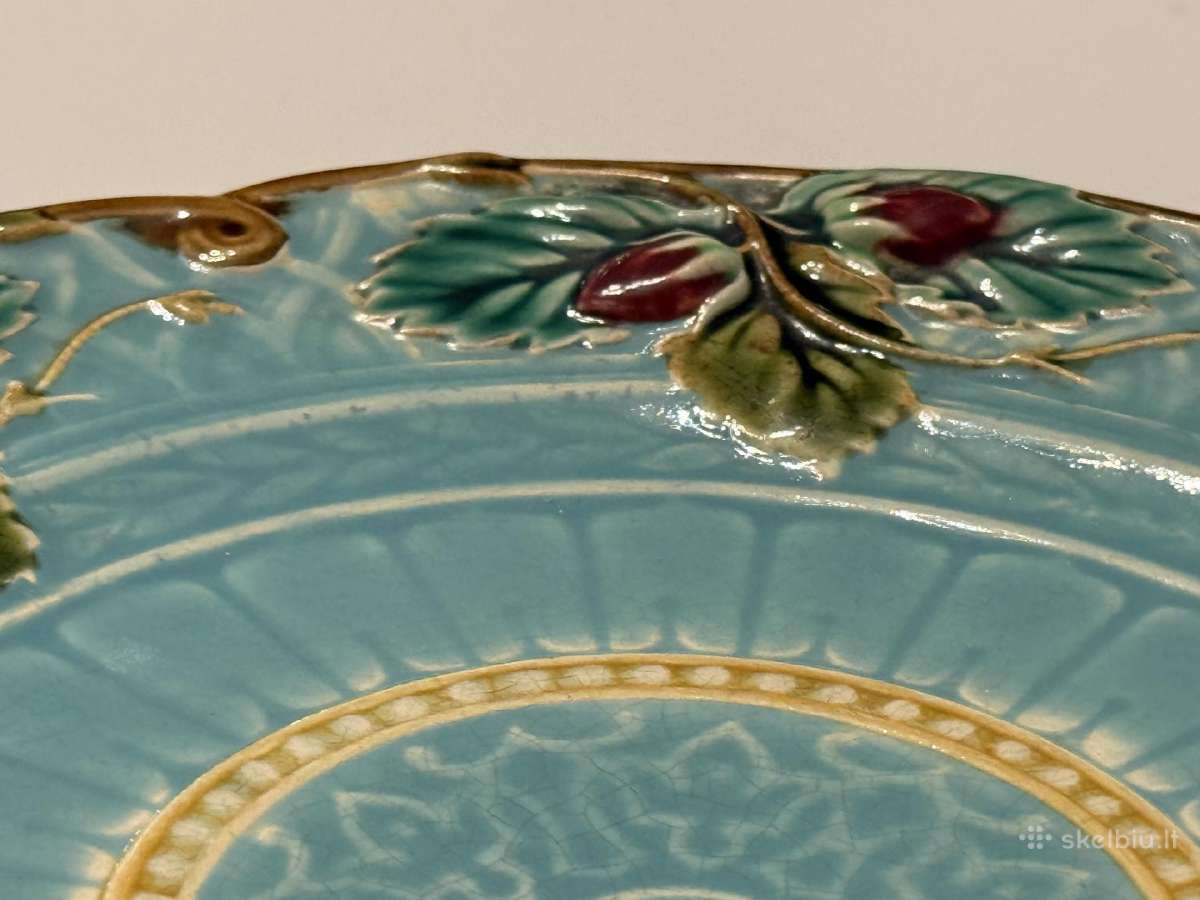 Unikali antikvarinė Sarreguemines Majolica lėkštė - nuotraukos Nr. 3
