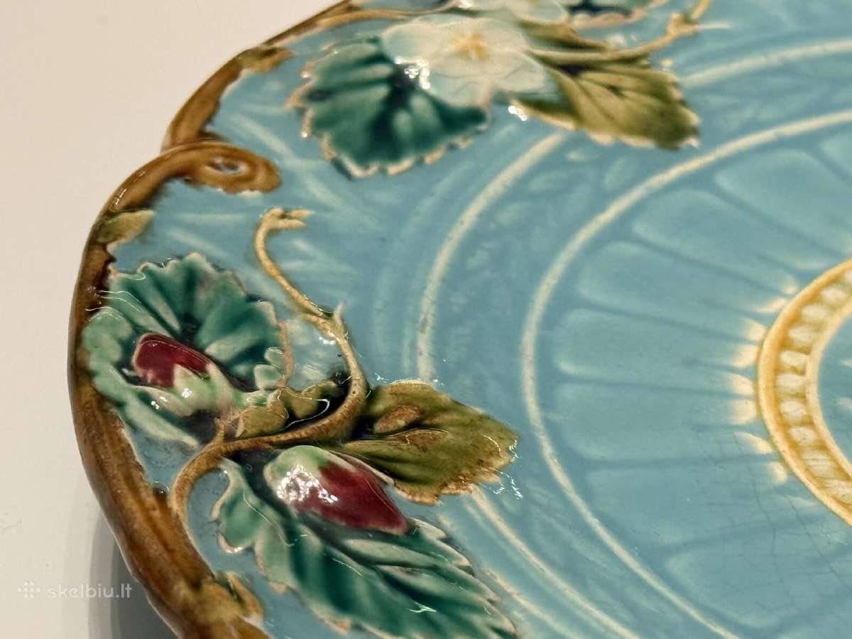 Unikali antikvarinė Sarreguemines Majolica lėkštė - nuotraukos Nr. 4