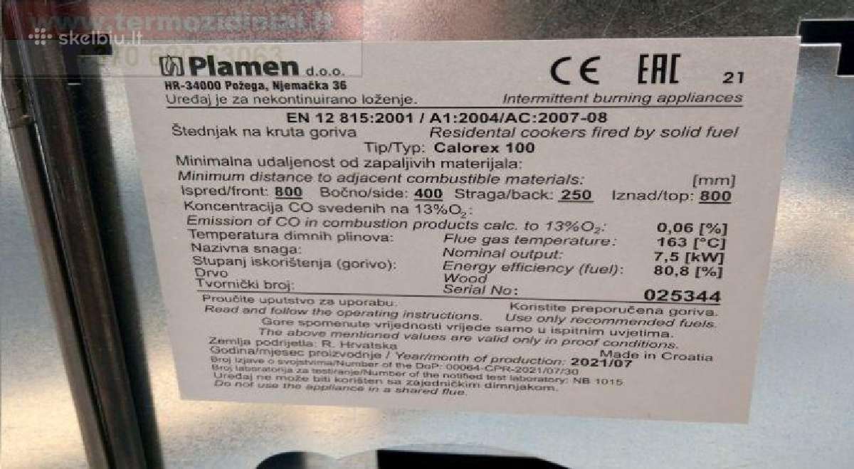 Plamen Calorex 100 viryklė su kaitlente ir orkaite - nuotraukos Nr. 19