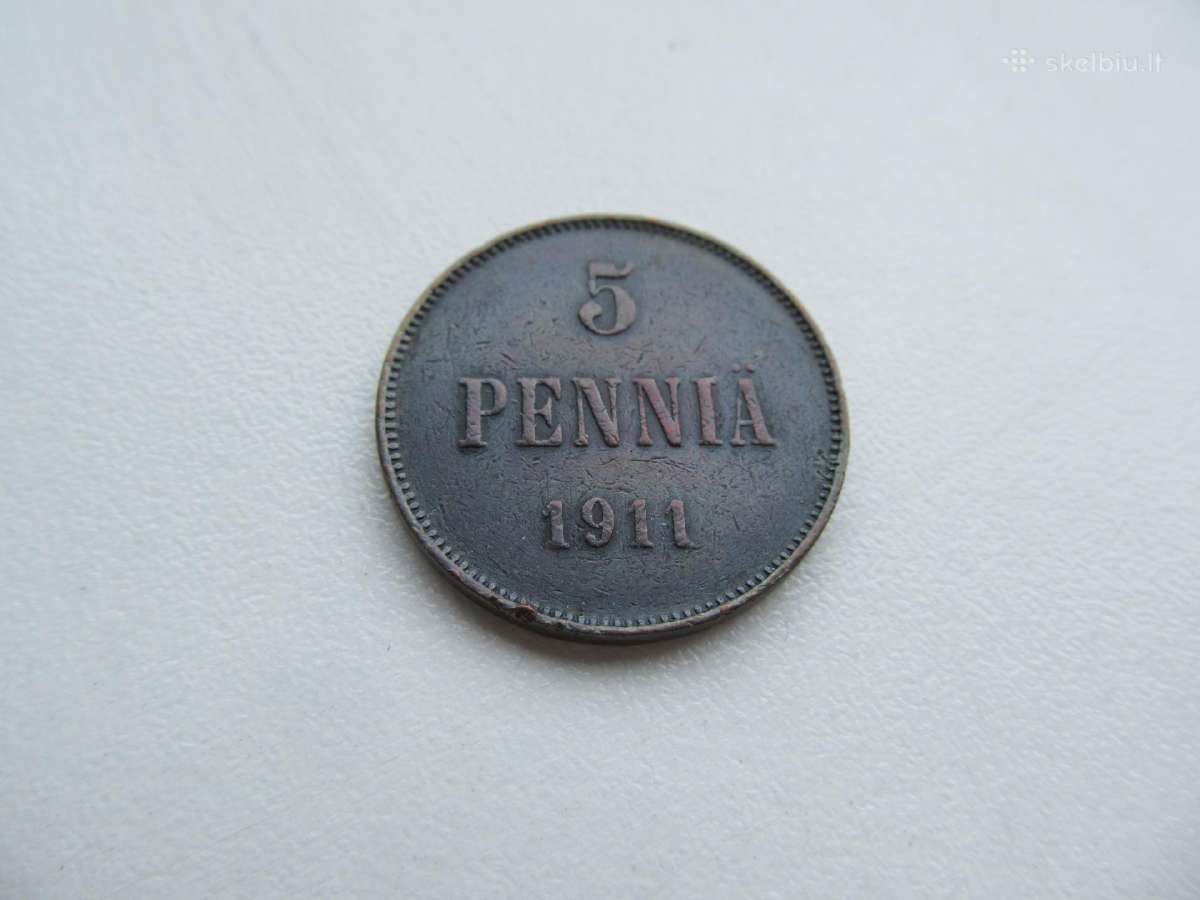 5 pennia , Suomija Rusija , 1907,1908,1911, 1915 - nuotraukos Nr. 5
