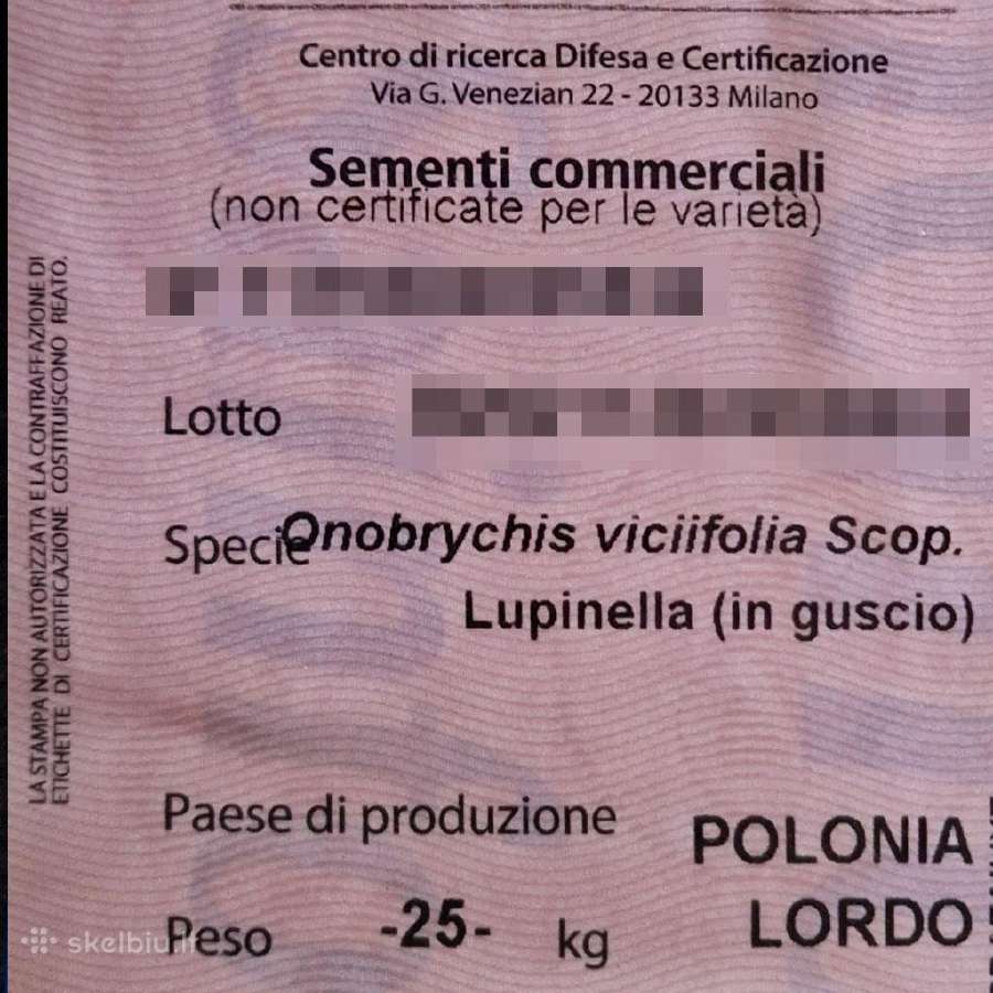 Sėklos esparcetas Akcija facelija