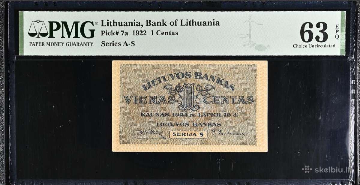 1922 m. 1 centas S serija Pmg63