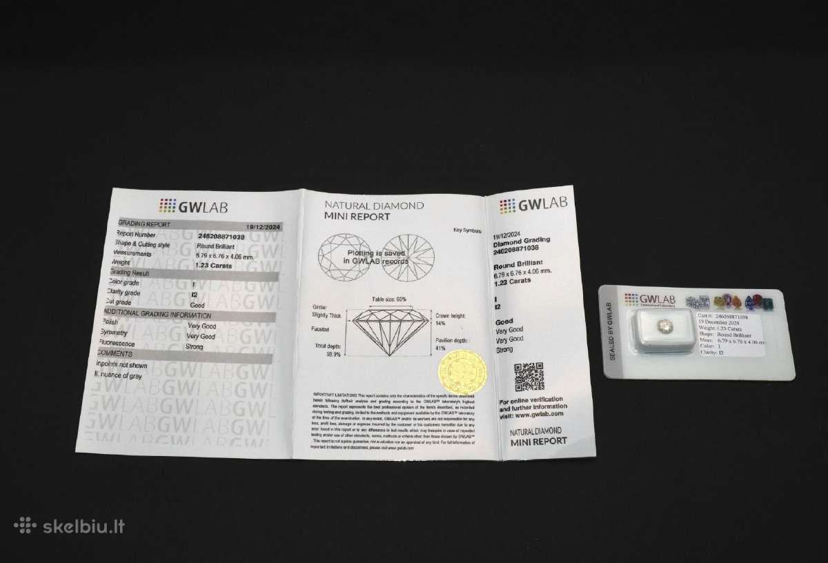 Briliantas, 1.23 ct, 6.79 x 6.76 x 4.06 мм