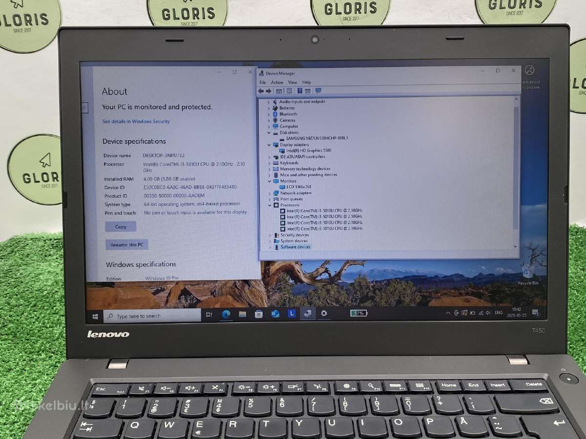 Lenovo Thinkpad T450 i3-5010u 4ram 128ssd #1-124 - nuotraukos Nr. 4