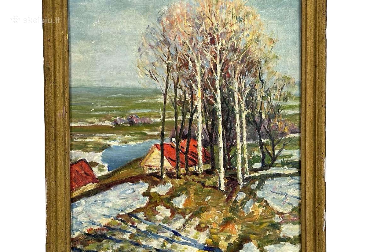 Drobė ant kartono ,aliejus, 32.8x39.5 см kaina 25 - nuotraukos Nr. 2