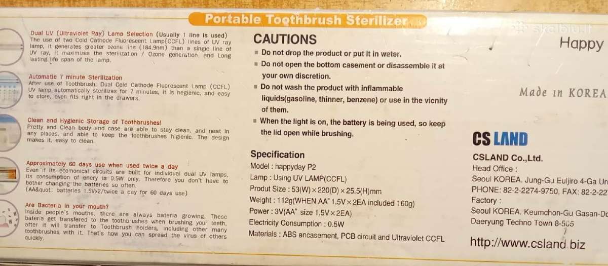 Portativinis dantų šepetėlio sterilizatorius